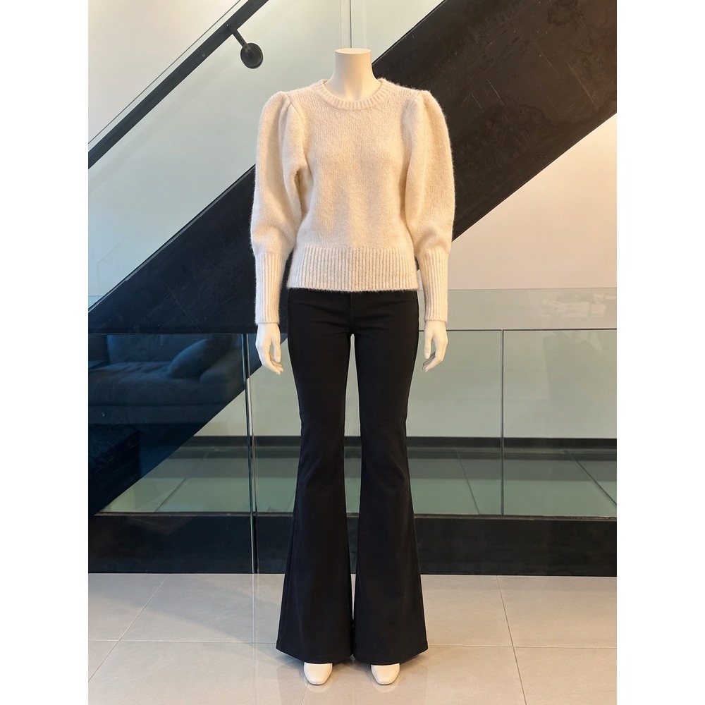 Joe's Jeans Cream Puff Sleeve Knit Sweater XS Crew Neck Long Sleeve Ribbed Trim
